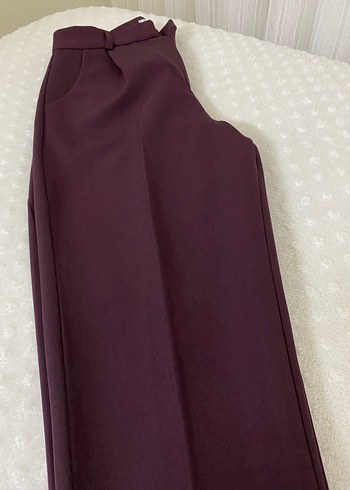 Kadın Bordo Kemerli Midi Kumaş Pantolon - Görsel 5