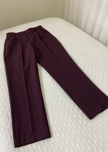 Kadın Bordo Kemerli Midi Kumaş Pantolon - Görsel 3