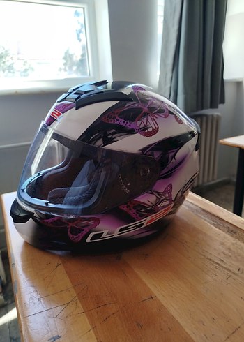 Mor Baskılı Cam Biker Kask - Görsel 5