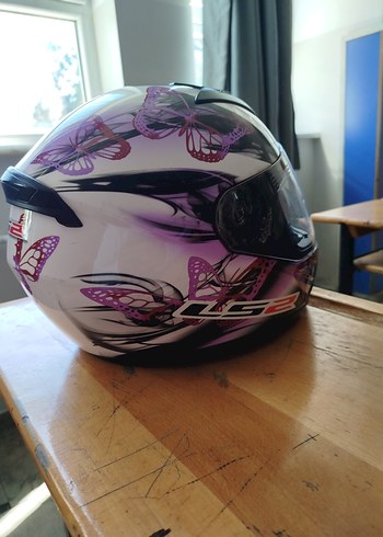 Mor Baskılı Cam Biker Kask - Görsel 3