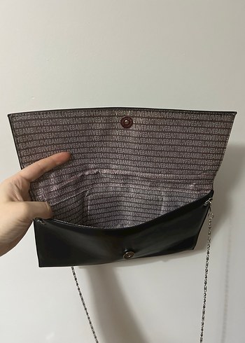 Zincir Detaylı Siyah Deri Kadın Clutch Portföy Çanta - Görsel 3