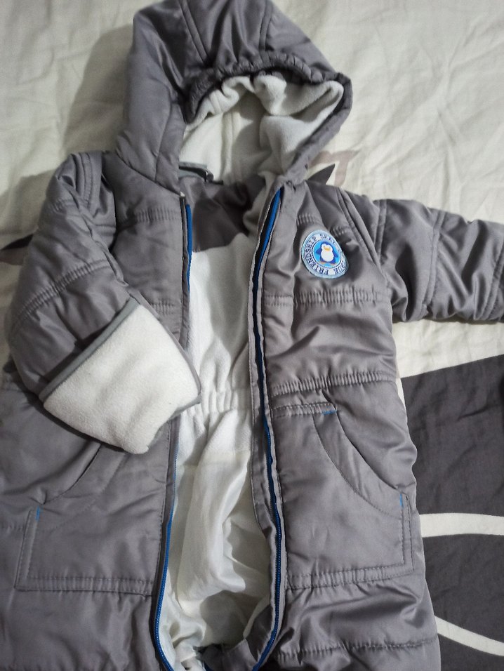 Gri Fermuarlı Bebek Kayak Tulumu mont - Görsel 3