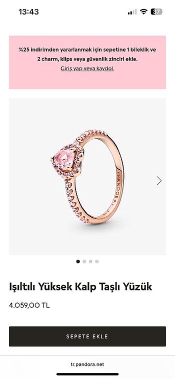 Pandora pembe kalpli yüzük