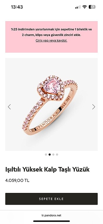 Pandora Pandora pembe kalpli yüzük