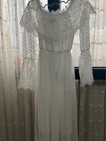 xl Beden beyaz Renk Dantelli Elbise