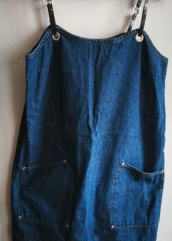 Düğmeli Kadın Denim Midi Tulum - Görsel 2