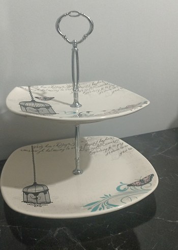 Desenli İki Katlı Servis Tabağı - Görsel 2