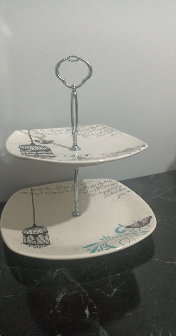 Desenli İki Katlı Servis Tabağı - Görsel 2