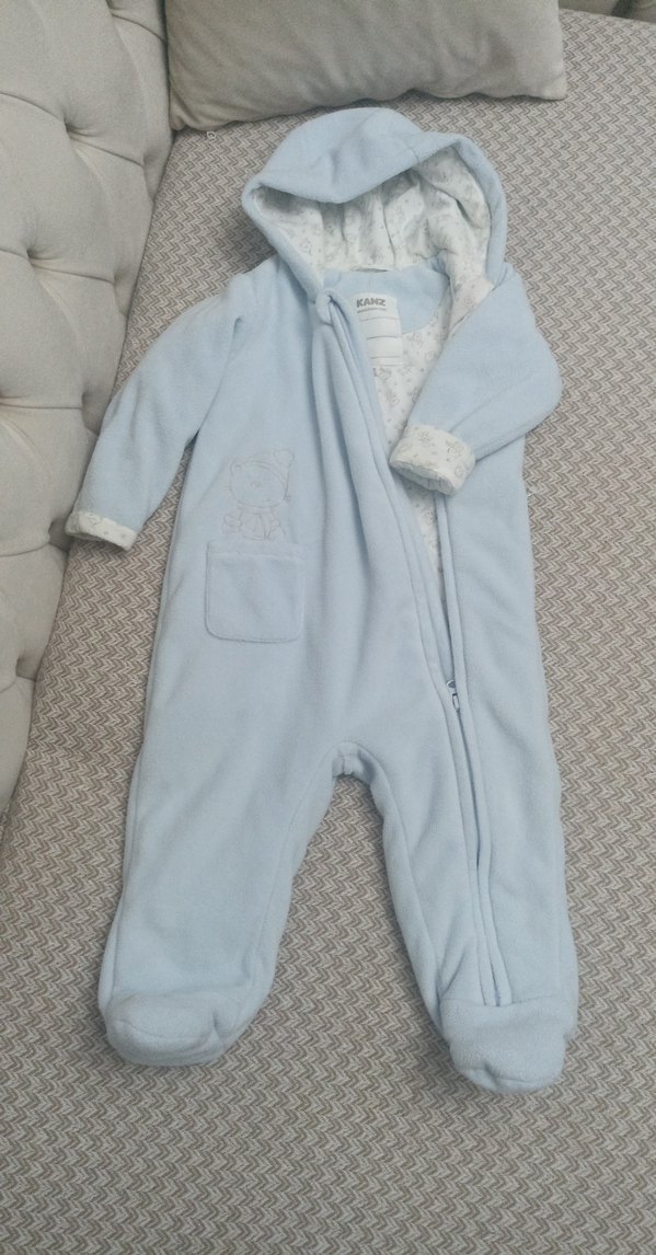 Mavi Kapüşonlu Fermuarlı Bebek Tulumu - Görsel 2