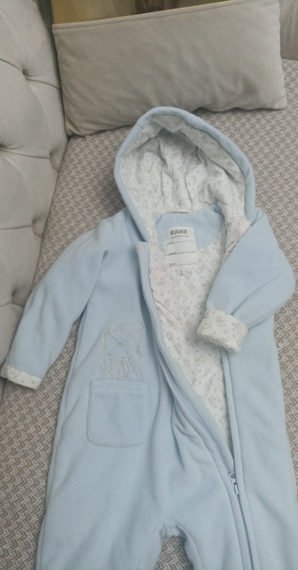 Mavi Kapüşonlu Fermuarlı Bebek Tulumu - Görsel 3