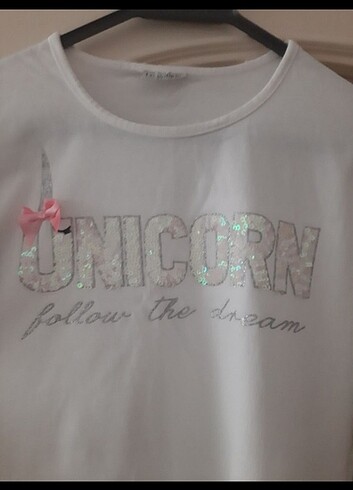 11-12 Yaş Beden beyaz Renk Lc Waikiki Unicorn Pullu Tişört