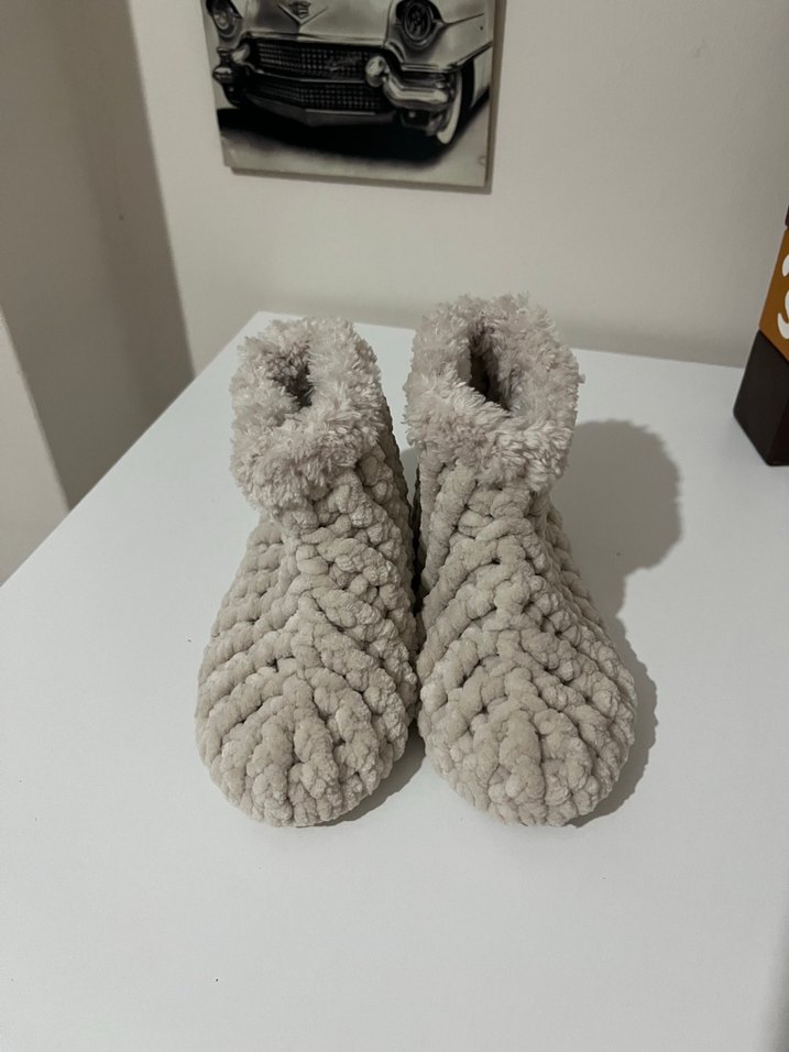 Çocuk Gri Örgü Sıcak Ev Terliği - Görsel 2