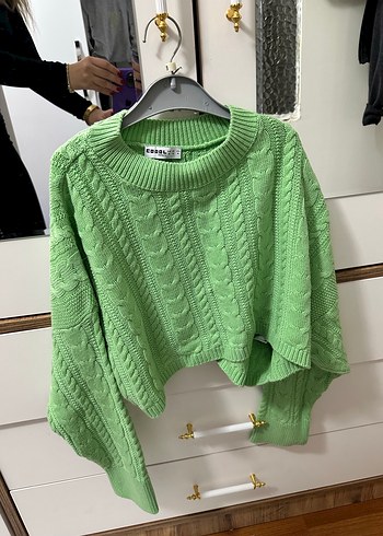 Yeşil Örgü Kadın Kazak, Salaş Mini Kesim - Görsel 2