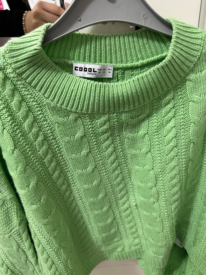 Yeşil Örgü Kadın Kazak, Salaş Mini Kesim - Görsel 3