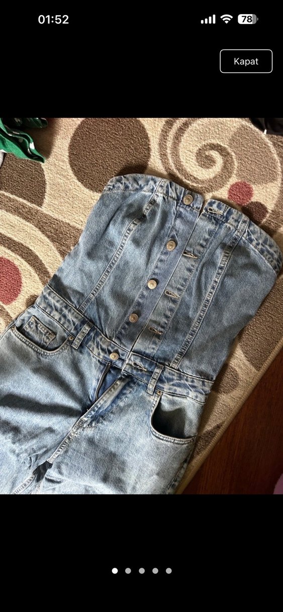 Mavi Denim Straplez Kadın Tulum - Görsel 3