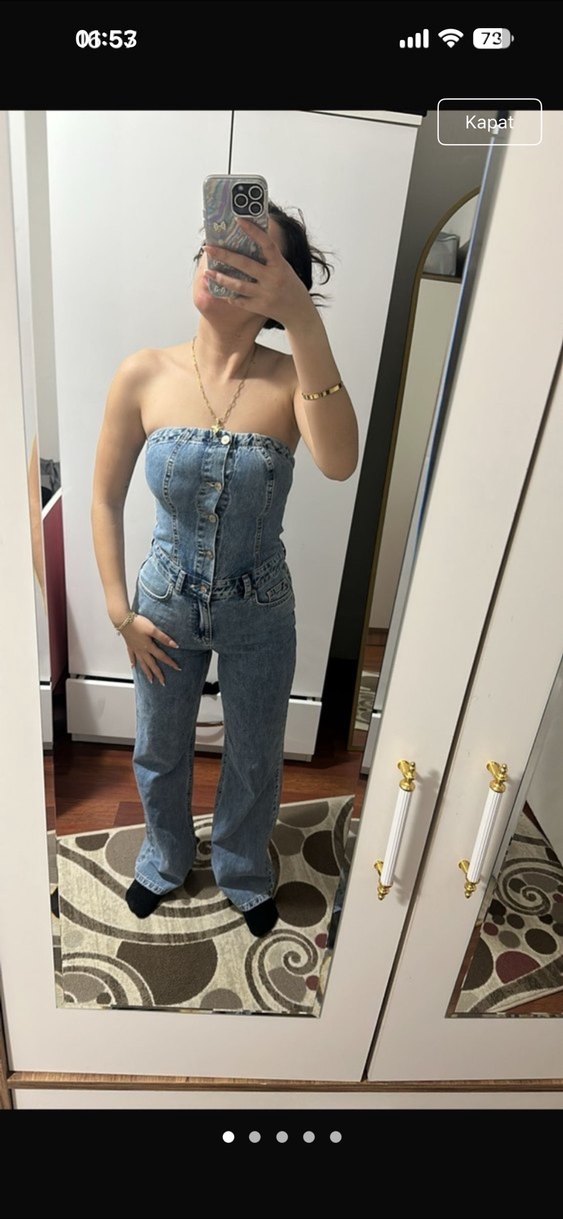 Mavi Denim Straplez Kadın Tulum - Görsel 2