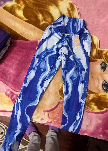 Mavi Batik Desenli Kadın Kumaş Pantolon - Görsel 3