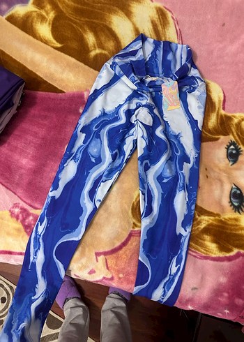 Mavi Batik Desenli Kadın Kumaş Pantolon - Görsel 2