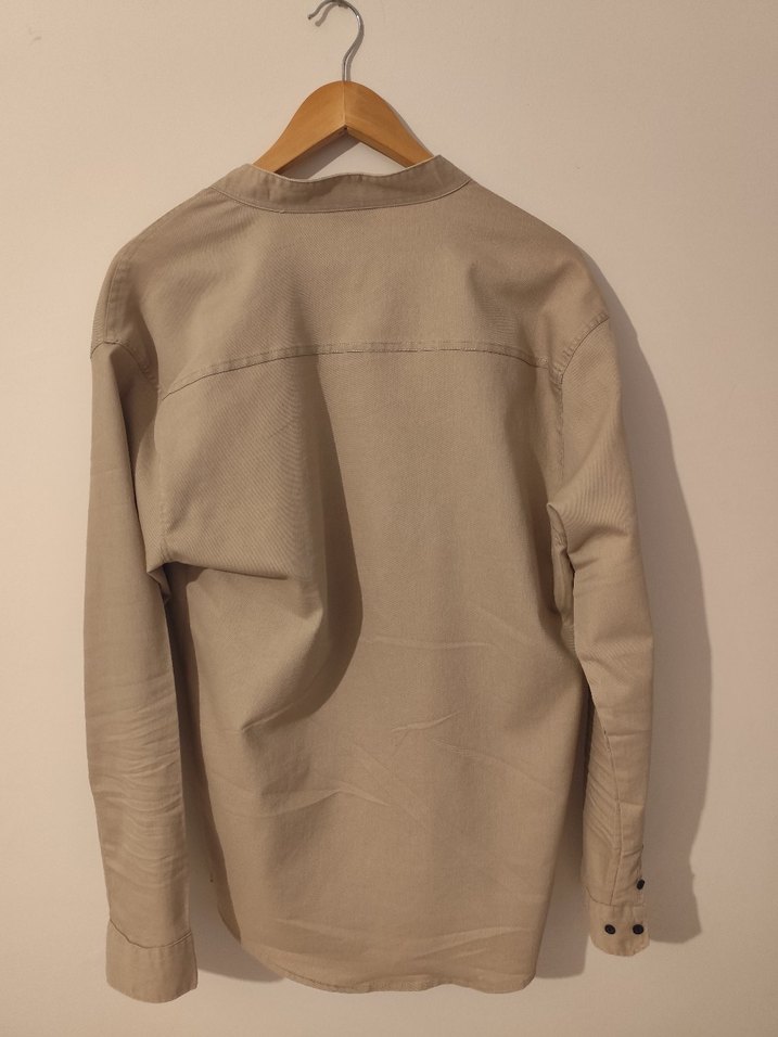 Bej Düğmeli Erkek Keten Gömlek - Görsel 4