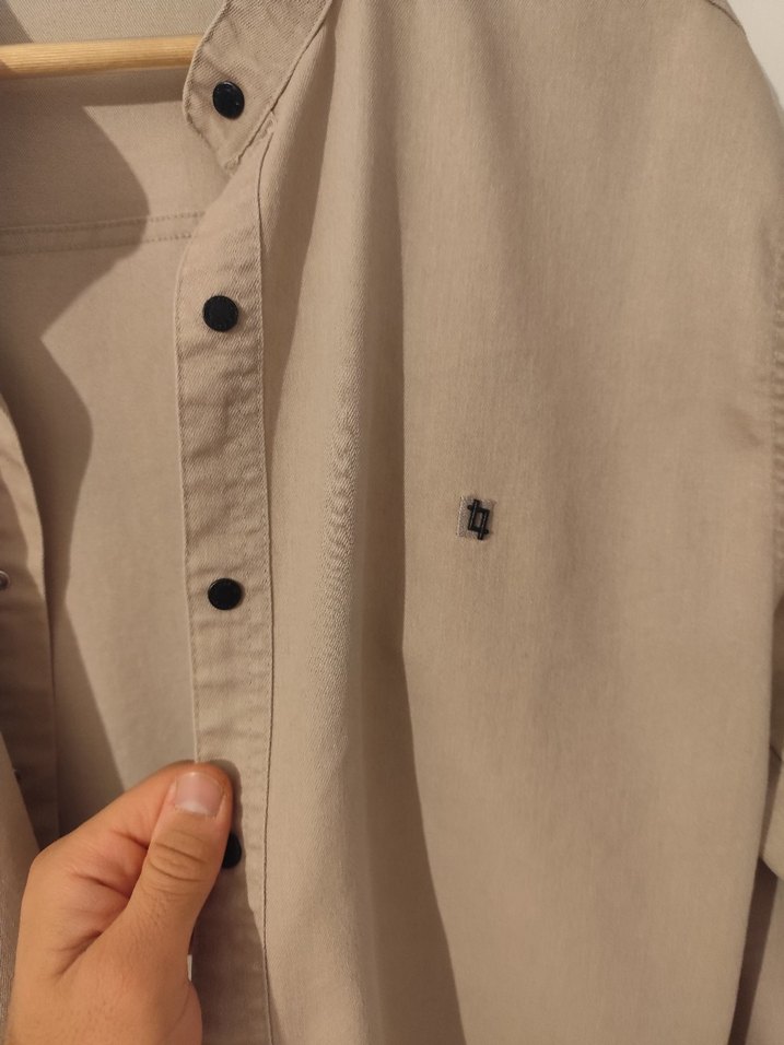 Bej Düğmeli Erkek Keten Gömlek - Görsel 2