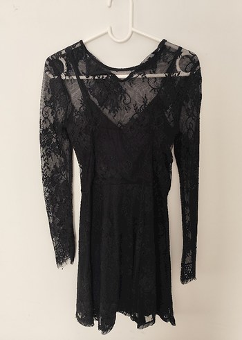 Dantel Detaylı Siyah Mini Dantel Detayli Transparan Mini Elbise - Görsel 2