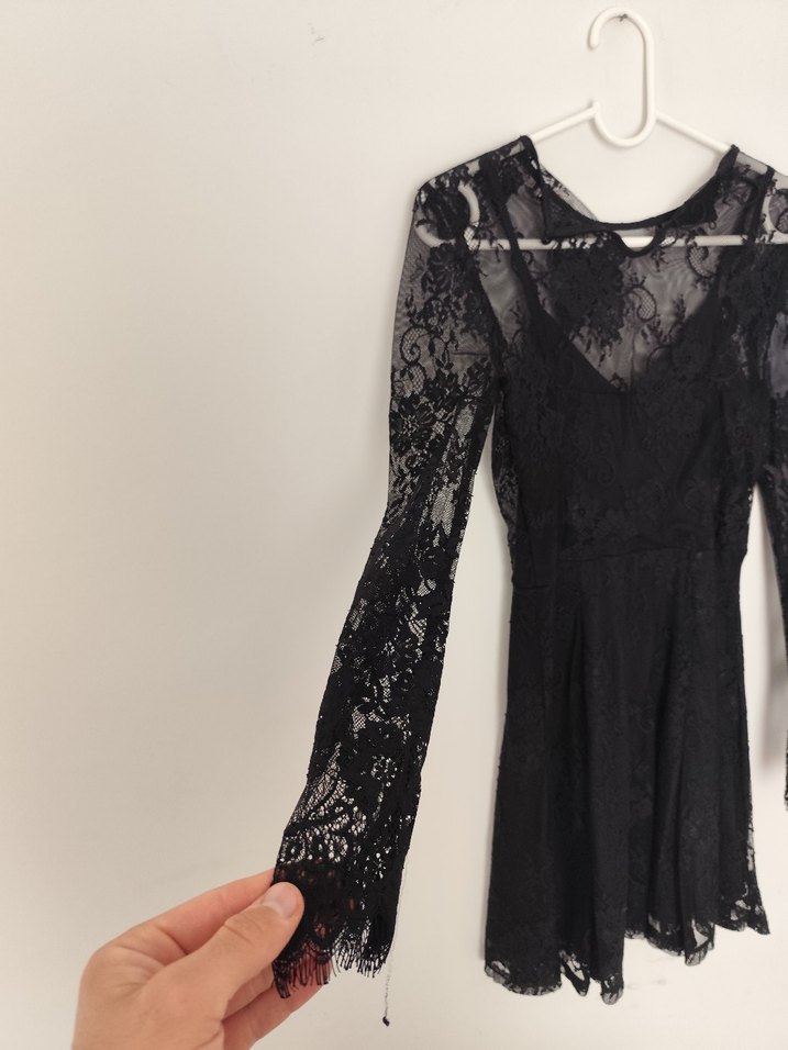 Dantel Detaylı Siyah Mini Dantel Detayli Transparan Mini Elbise - Görsel 3