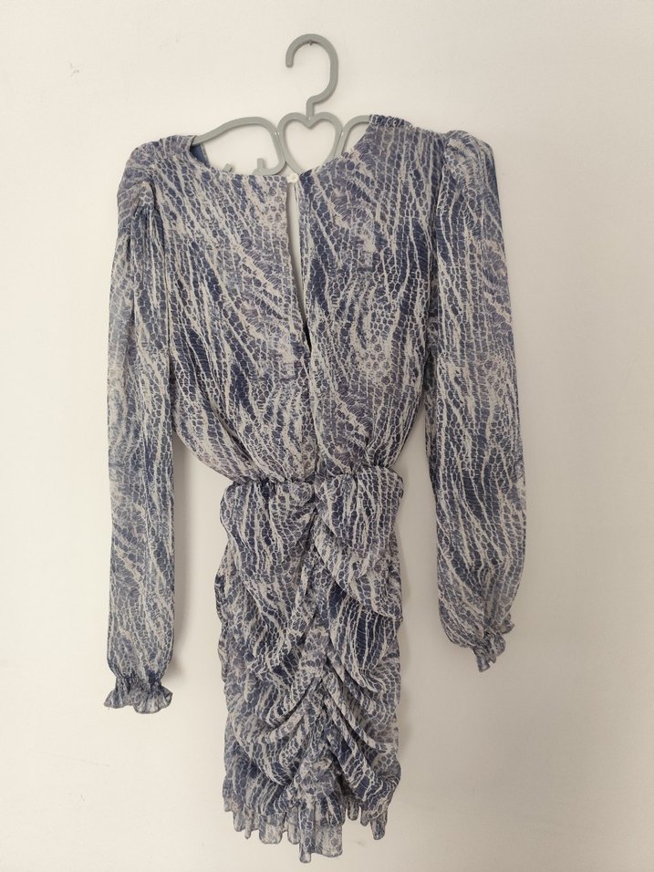 Uzun Kollu Şifon Kruvaze Elbise - Görsel 3