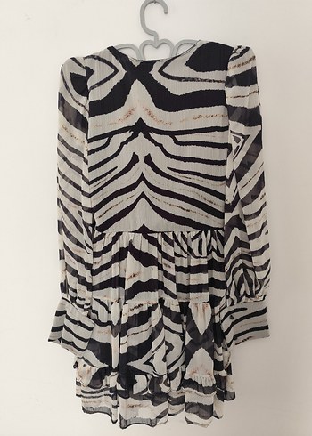 Zebra Desenli Uzun Kollu Şifon Astarlı
 Mini Elbise - Görsel 3