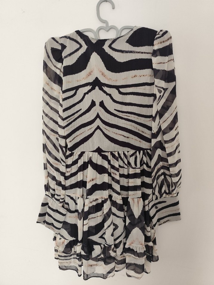 Zebra Desenli Uzun Kollu Şifon Astarlı
 Mini Elbise - Görsel 3