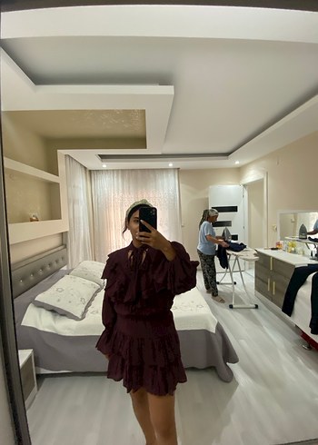 Trendyol & Milla Bordo Fırfırlı Mini Bohem Elbise