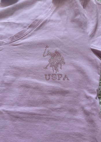 xs Beden U.S. Polo Assn. Kız V Yaka Pembe Tişört