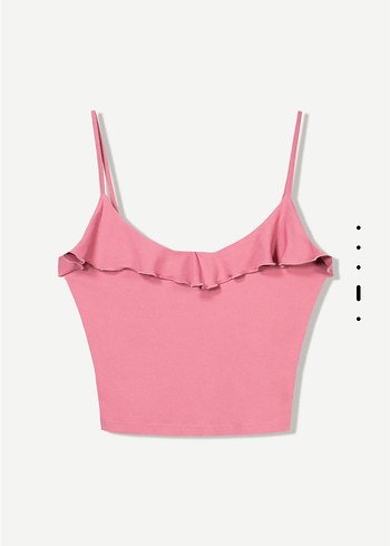 Bershka Pembe V Yaka Fırfırlı Crop Top