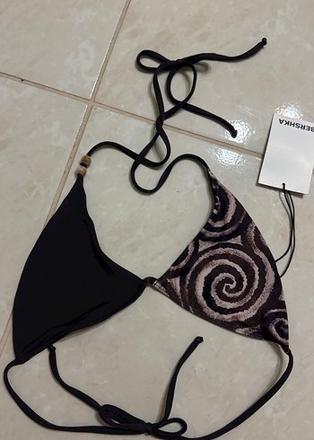 Siyah Bağcıklı Tie-Dye Mini Bikini Üstü