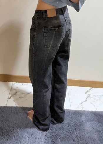 Pull and Bear Gri Midi Boy Rahat Kesim Kadın Kot Pantolon