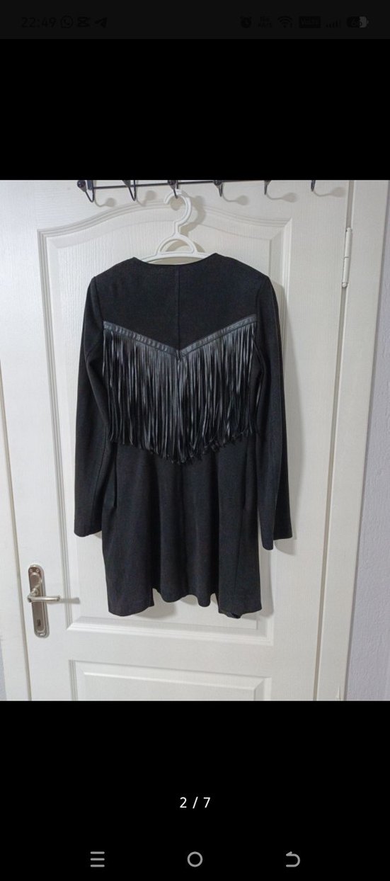 Siyah Süet Püsküllü Uzun Kadın Ceket - Görsel 2