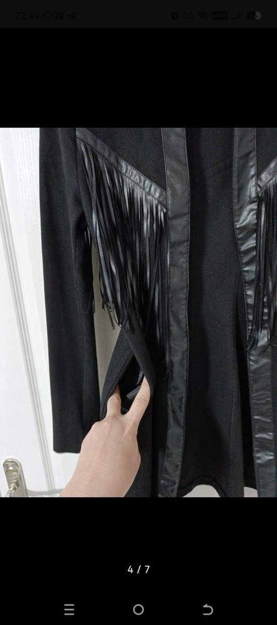 Siyah Süet Püsküllü Uzun Kadın Ceket - Görsel 4