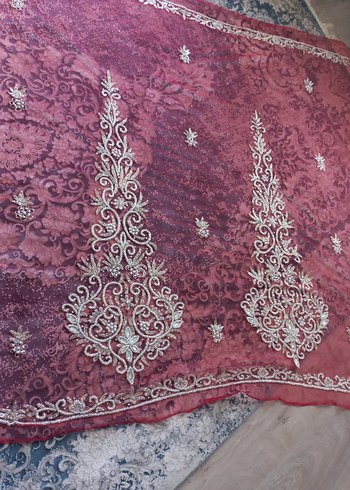 Burgundy İşlemeli Boncuklu kumaş - Görsel 7