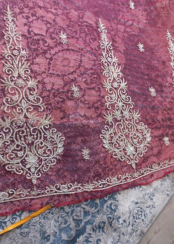 Burgundy İşlemeli Boncuklu kumaş - Görsel 5