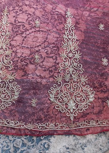 Burgundy İşlemeli Boncuklu kumaş - Görsel 10