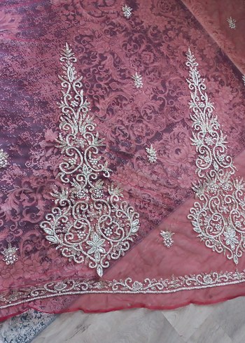 Burgundy İşlemeli Boncuklu kumaş - Görsel 9