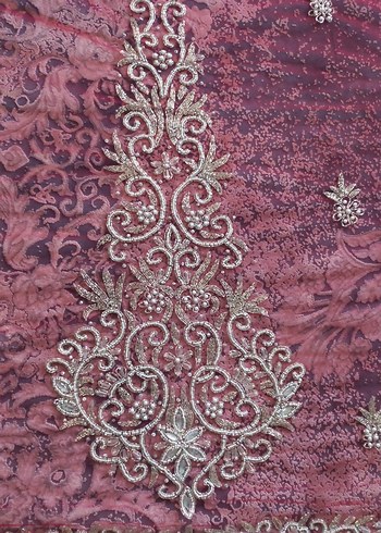 Burgundy İşlemeli Boncuklu kumaş - Görsel 2