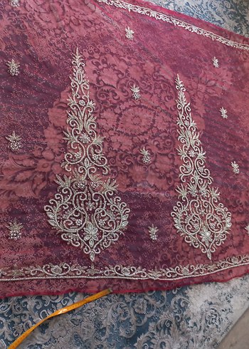 Burgundy İşlemeli Boncuklu kumaş - Görsel 6