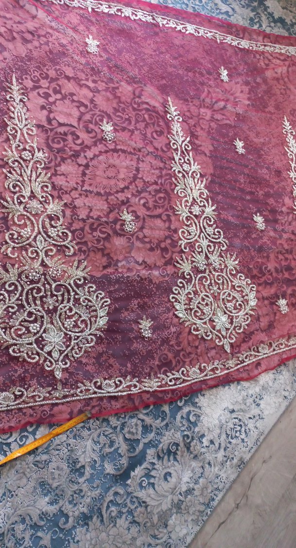 Burgundy İşlemeli Boncuklu kumaş - Görsel 5