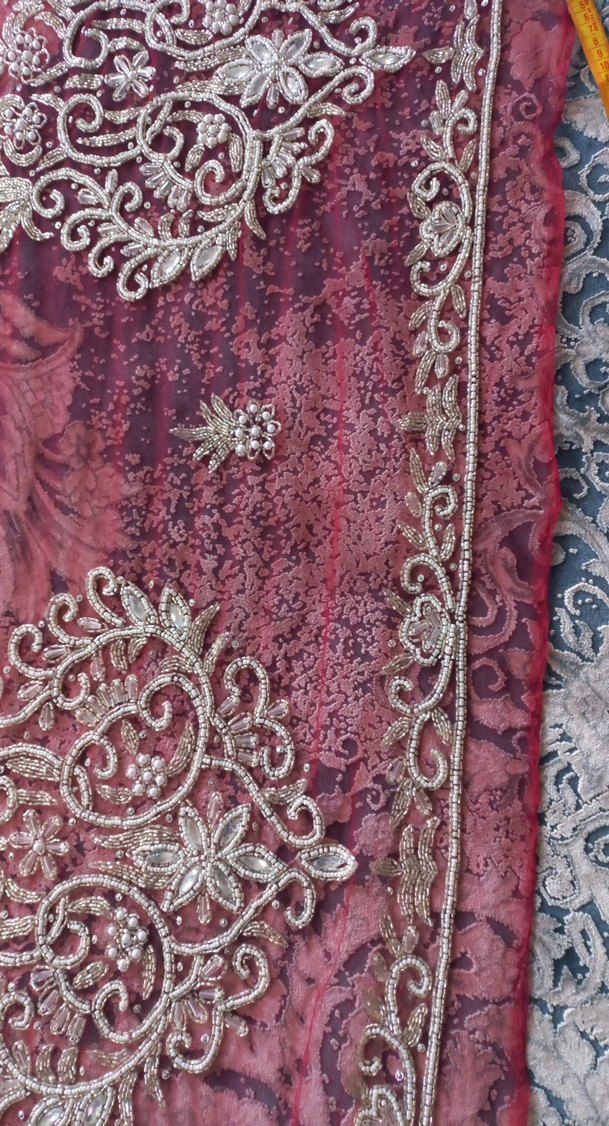 Burgundy İşlemeli Boncuklu kumaş - Görsel 3