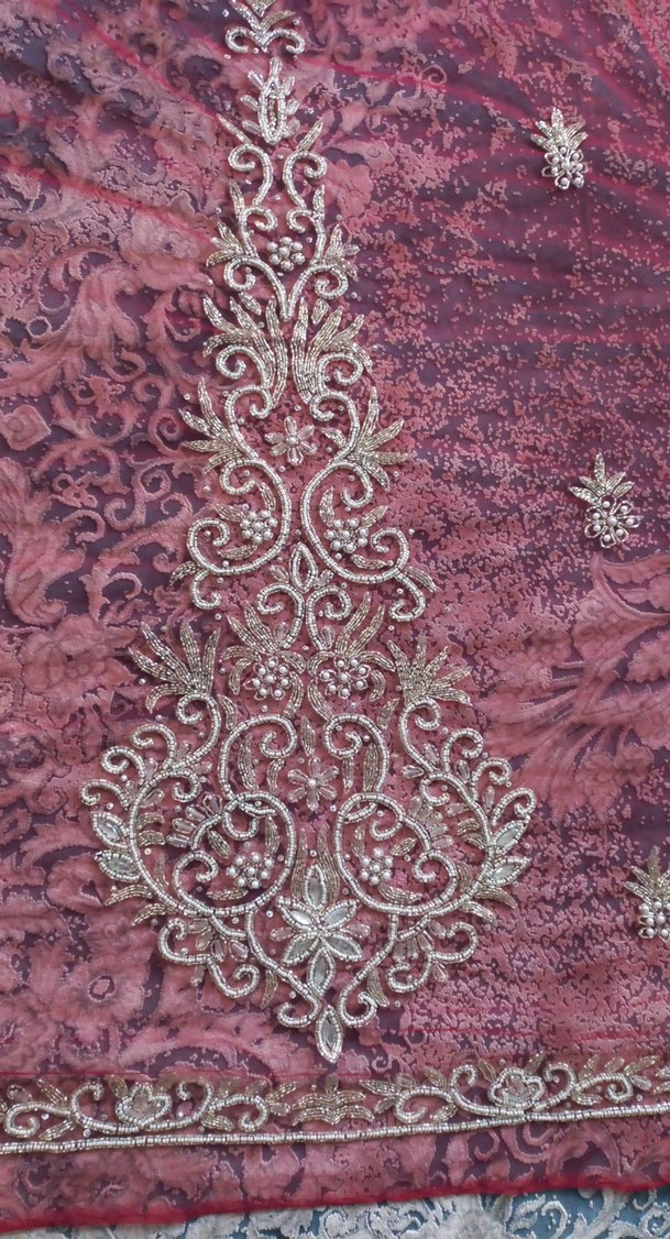 Burgundy İşlemeli Boncuklu kumaş - Görsel 2