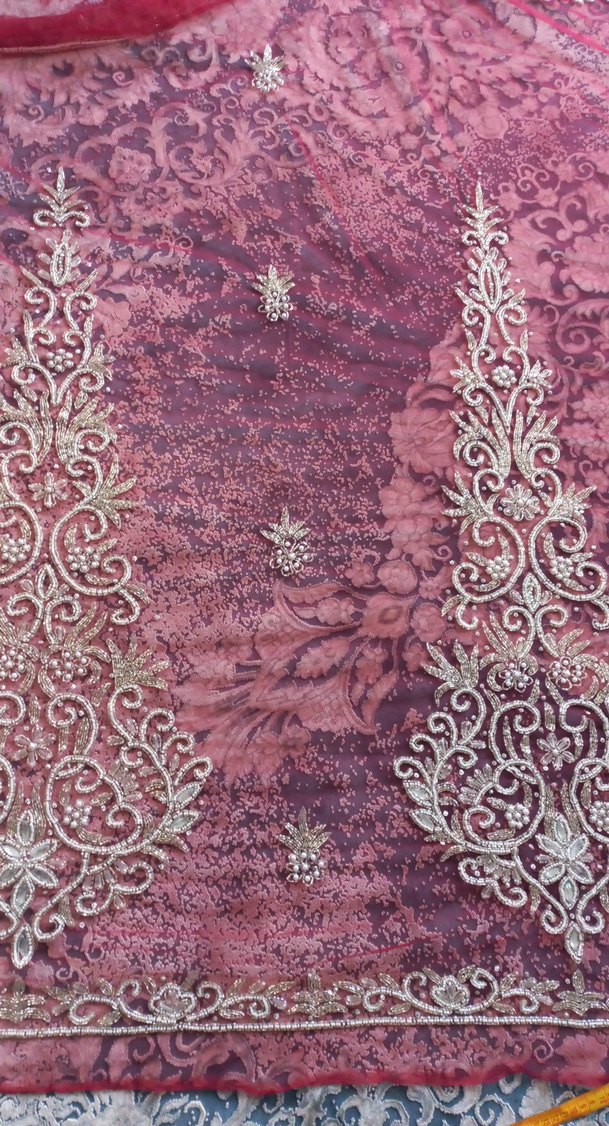 Burgundy İşlemeli Boncuklu kumaş - Görsel 4