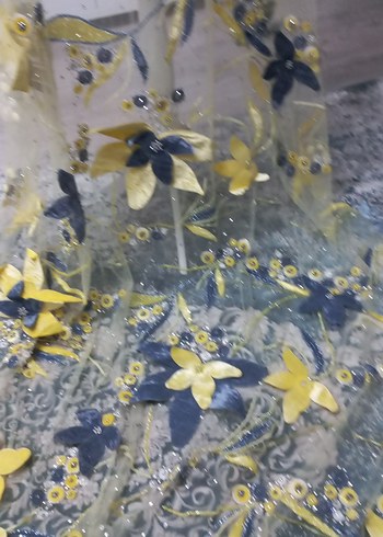 Sarı Nakışlı Bohem kumaş - Görsel 3