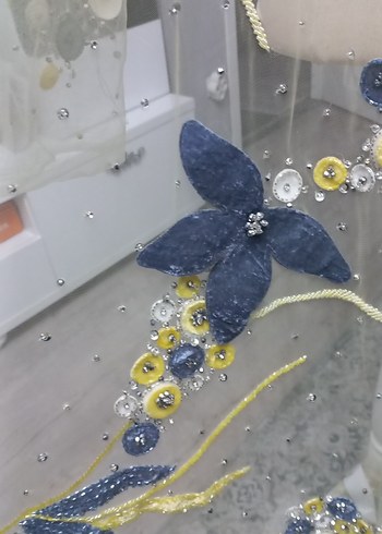 Sarı Nakışlı Bohem kumaş - Görsel 19