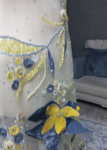 Sarı Nakışlı Bohem kumaş - Görsel 10