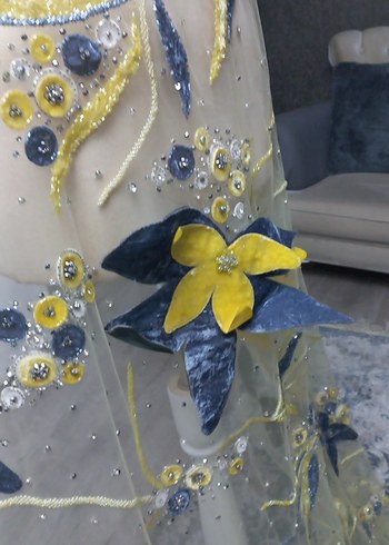 Sarı Nakışlı Bohem kumaş - Görsel 9